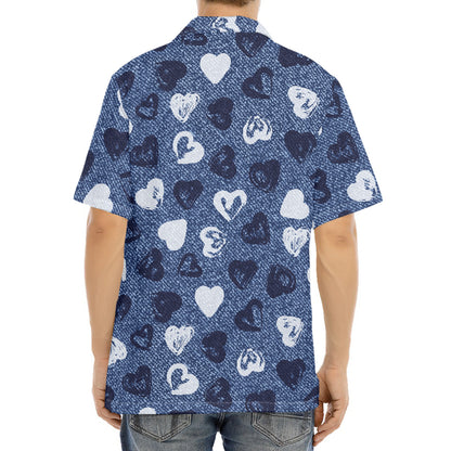Heart Denim Jeans Pattern Print Aloha Shirt