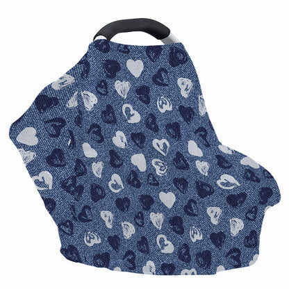 Heart Denim Jeans Pattern Print Baby Seat Cover
