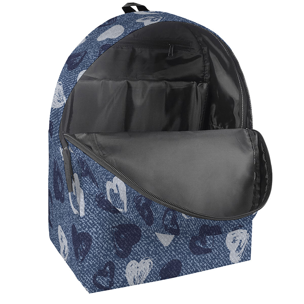 Heart Denim Jeans Pattern Print Backpack