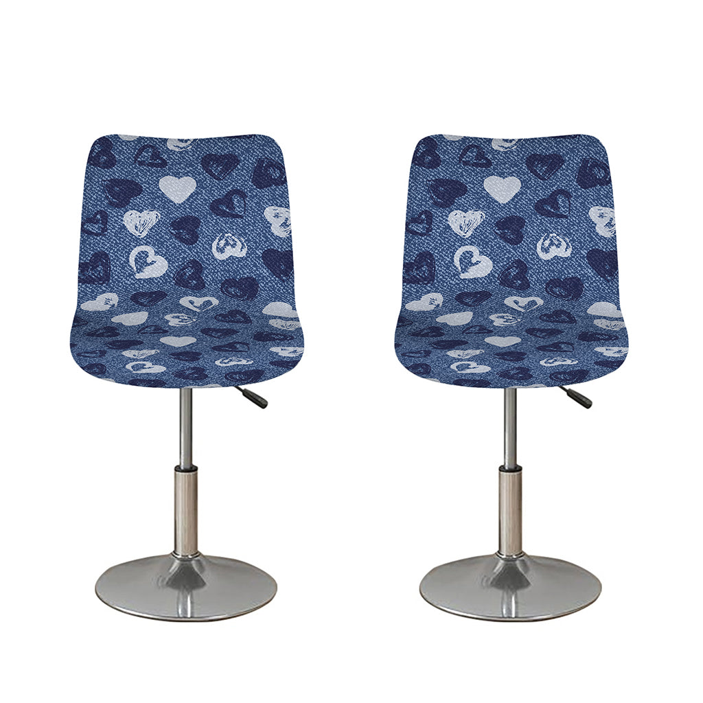 Heart Denim Jeans Pattern Print Bar Stool Covers
