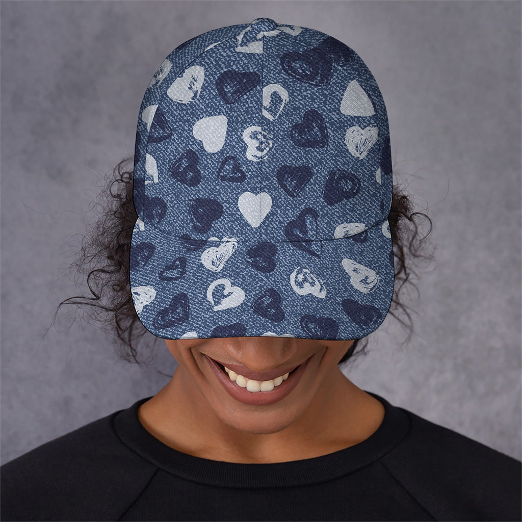 Heart Denim Jeans Pattern Print Baseball Cap
