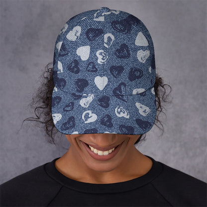 Heart Denim Jeans Pattern Print Baseball Cap
