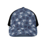 Heart Denim Jeans Pattern Print Black Mesh Trucker Cap