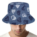Heart Denim Jeans Pattern Print Bucket Hat