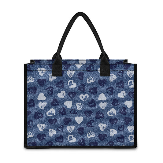 Heart Denim Jeans Pattern Print Canvas Tote Bag