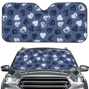 Heart Denim Jeans Pattern Print Car Windshield Sun Shade