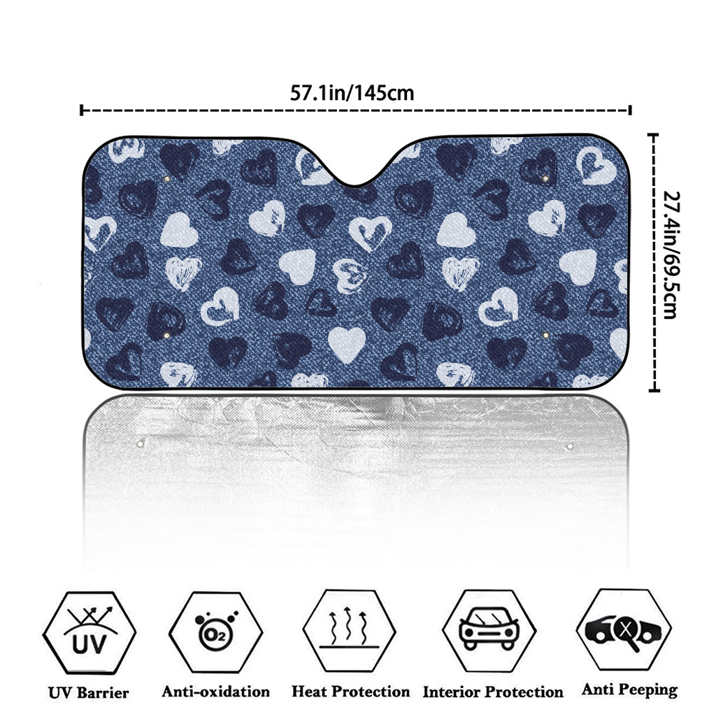 Heart Denim Jeans Pattern Print Car Windshield Sun Shade