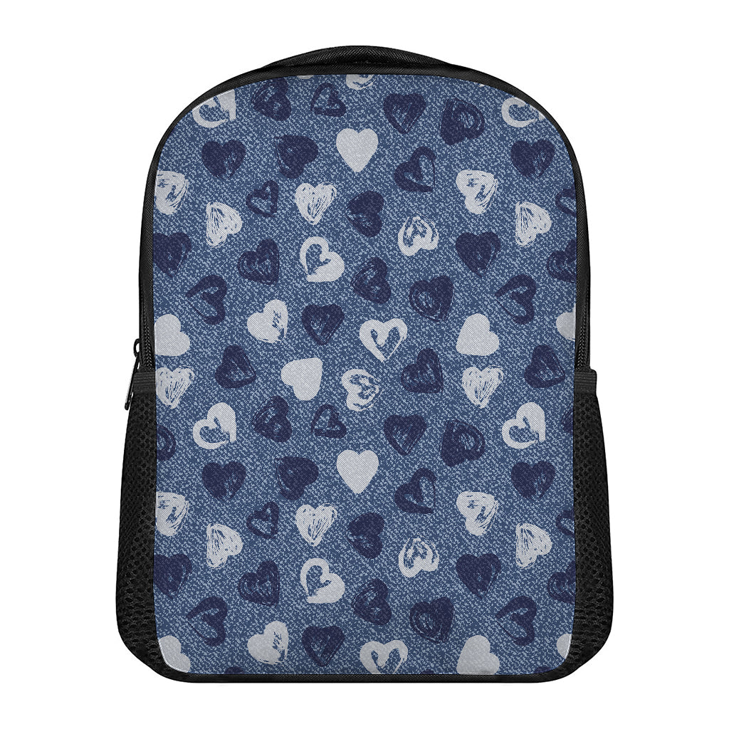Heart Denim Jeans Pattern Print Casual Backpack
