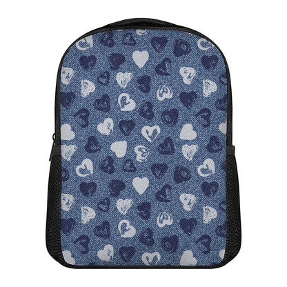 Heart Denim Jeans Pattern Print Casual Backpack
