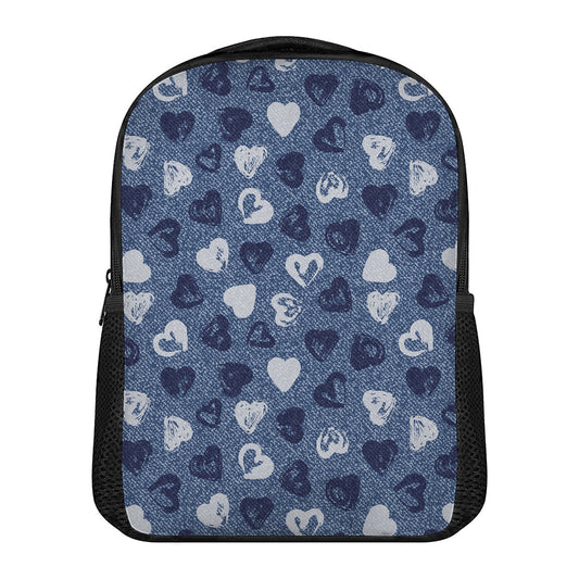 Heart Denim Jeans Pattern Print Casual Backpack
