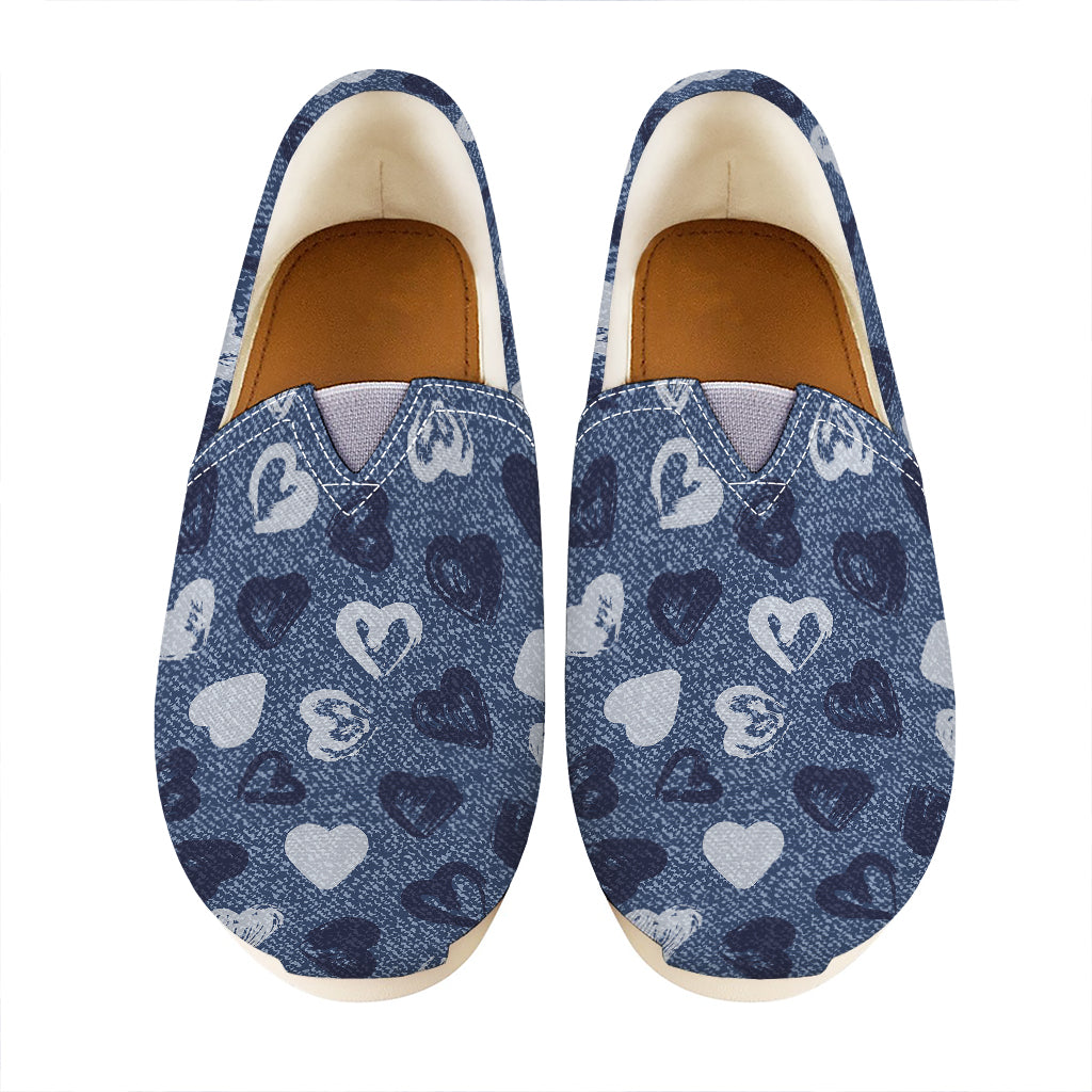 Heart Denim Jeans Pattern Print Casual Shoes