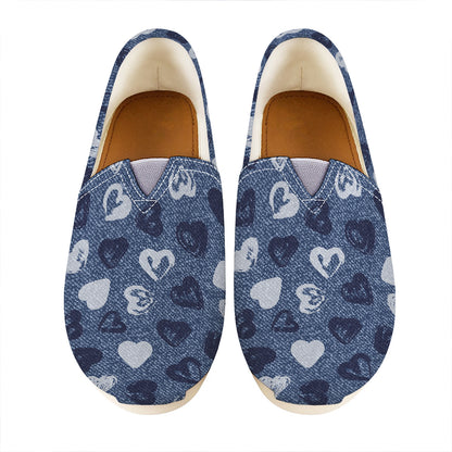 Heart Denim Jeans Pattern Print Casual Shoes