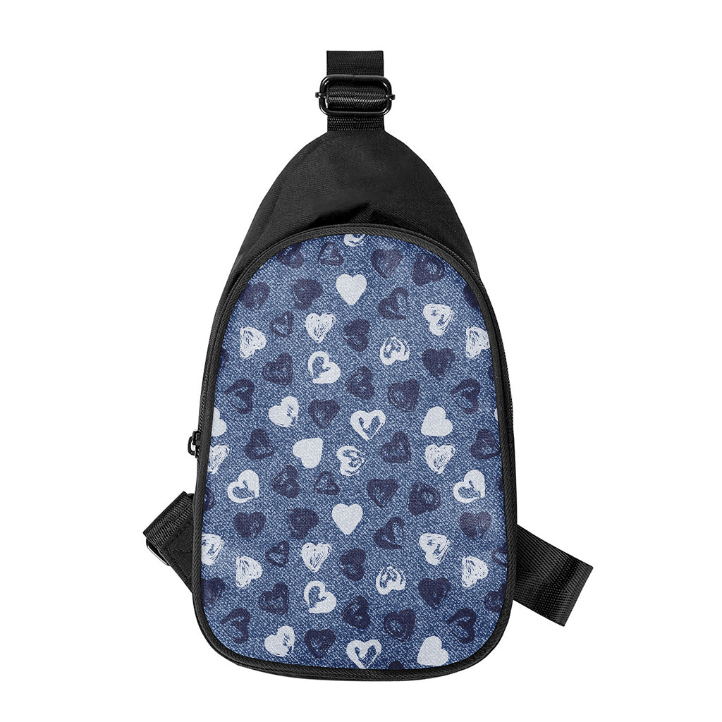 Heart Denim Jeans Pattern Print Chest Bag