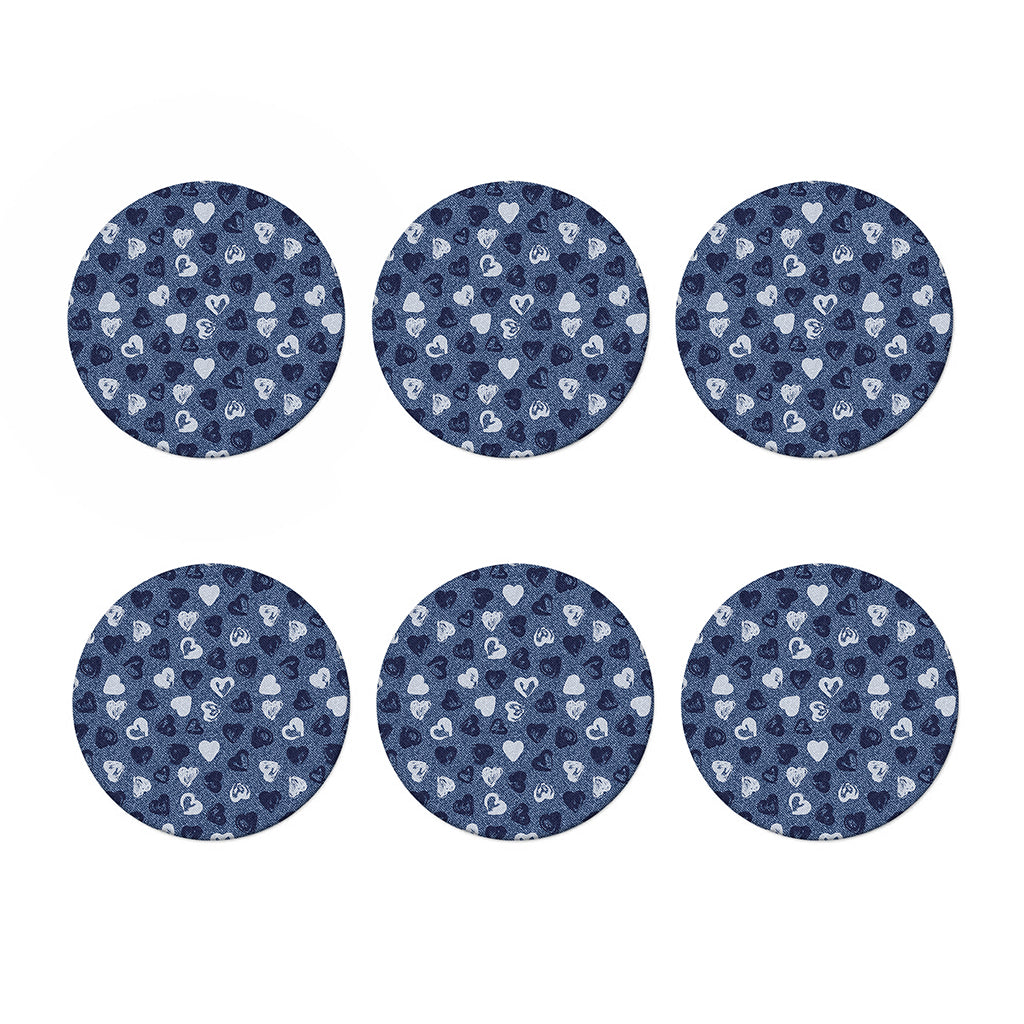 Heart Denim Jeans Pattern Print Coaster Set