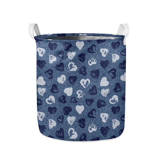 Heart Denim Jeans Pattern Print Collapsible Laundry Basket