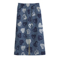 Heart Denim Jeans Pattern Print Cotton Front Slit Maxi Skirt