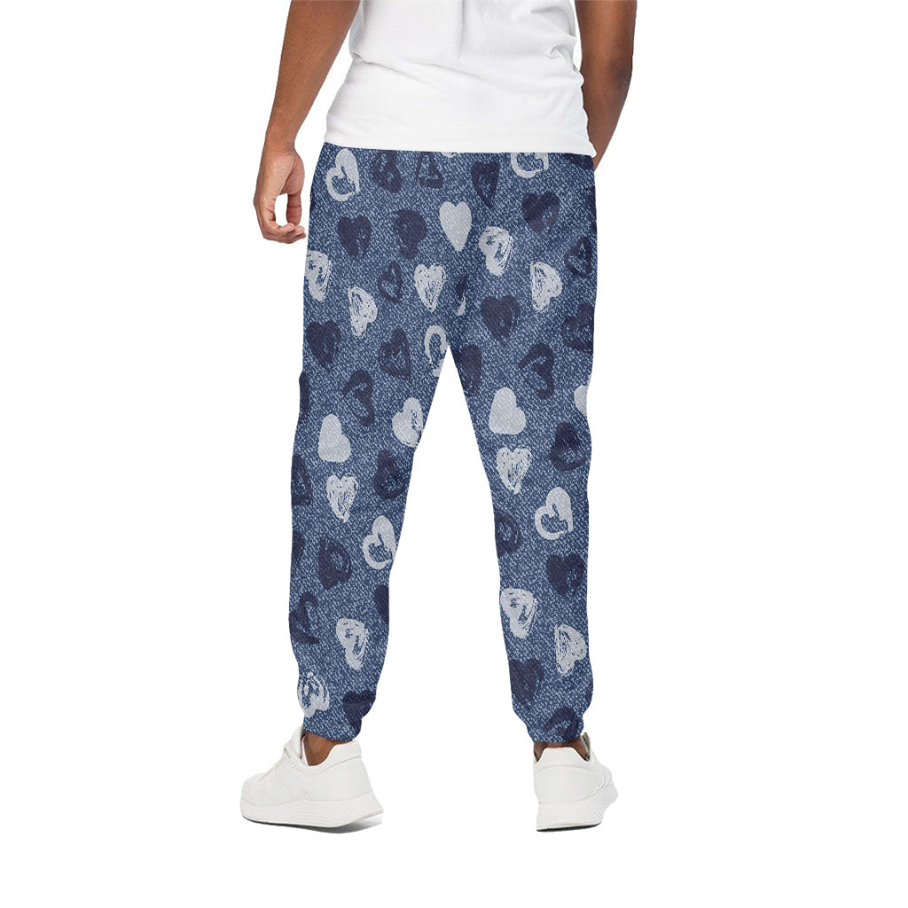 Heart Denim Jeans Pattern Print Cotton Pants