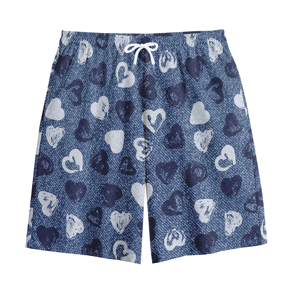 Heart Denim Jeans Pattern Print Cotton Shorts