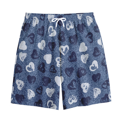 Heart Denim Jeans Pattern Print Cotton Shorts
