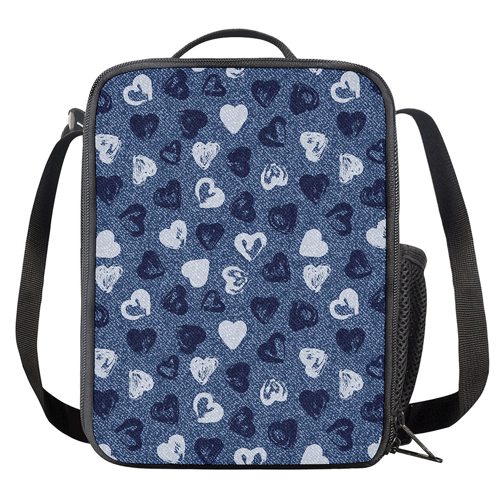 Heart Denim Jeans Pattern Print Crossbody Lunch Bag