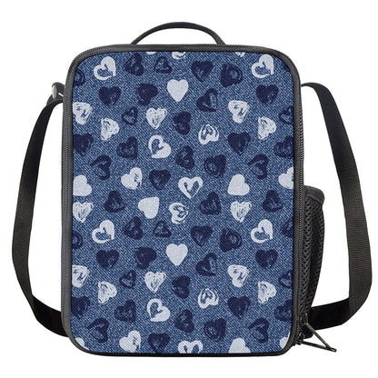 Heart Denim Jeans Pattern Print Crossbody Lunch Bag