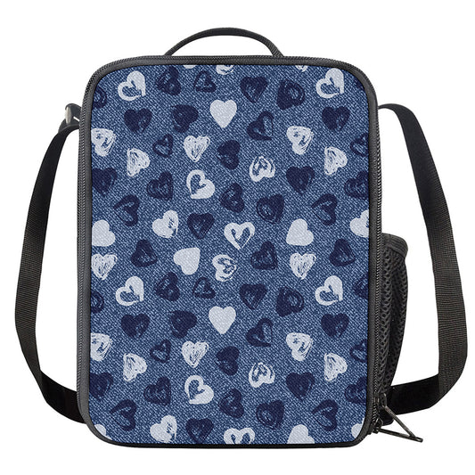 Heart Denim Jeans Pattern Print Crossbody Lunch Bag