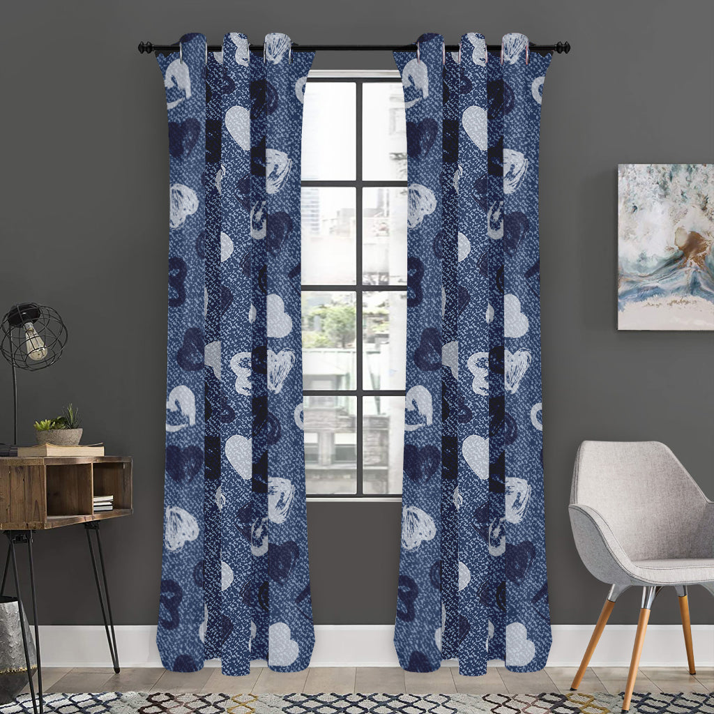 Heart Denim Jeans Pattern Print Curtain