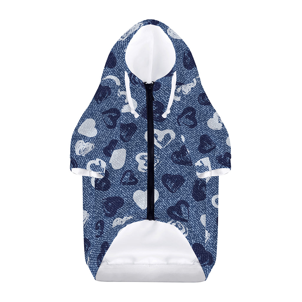 Heart Denim Jeans Pattern Print Dog Zip Up Hoodie