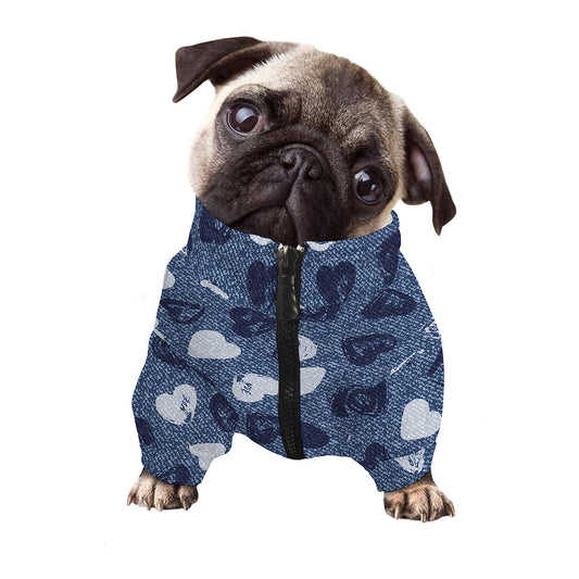 Heart Denim Jeans Pattern Print Dog Zip Up Jacket