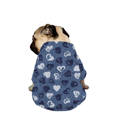 Heart Denim Jeans Pattern Print Dog Zip Up Jacket