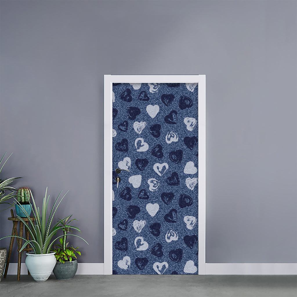Heart Denim Jeans Pattern Print Door Sticker