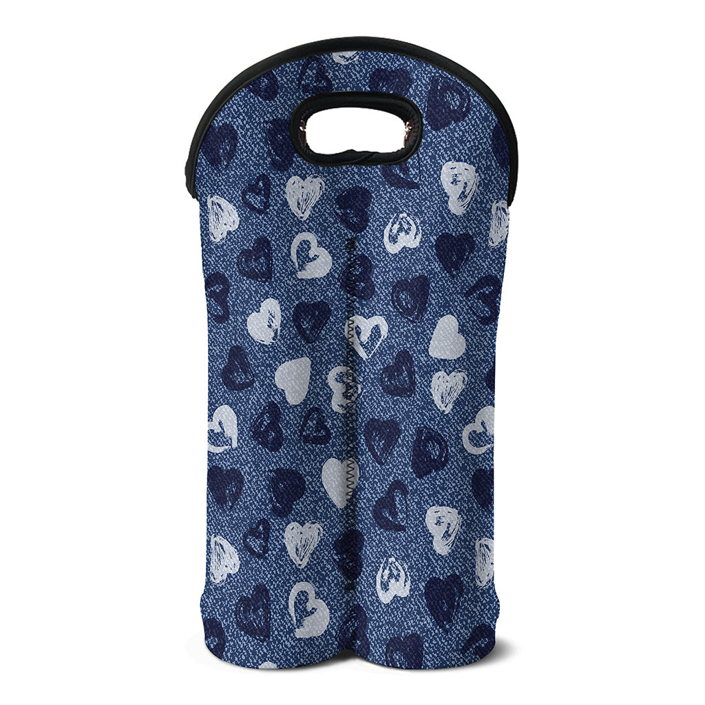 Heart Denim Jeans Pattern Print Double Neoprene Wine Tote