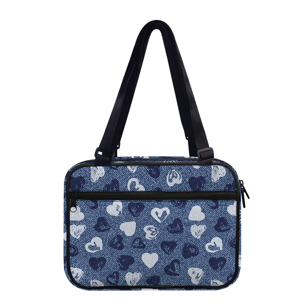 Heart Denim Jeans Pattern Print Double Strap Bible Bag