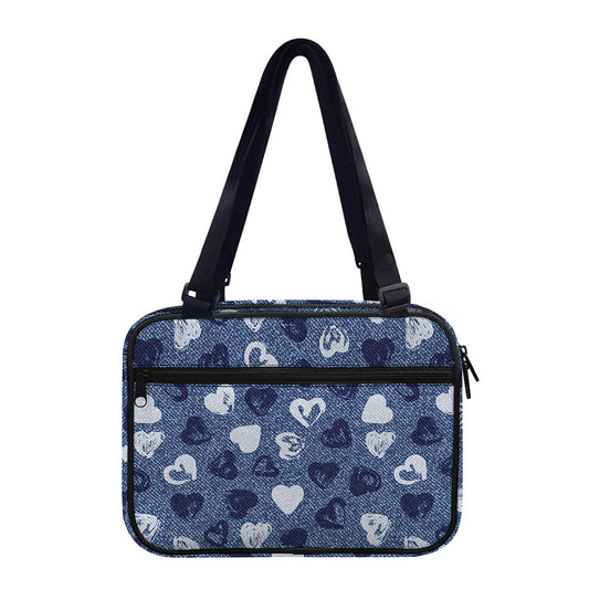 Heart Denim Jeans Pattern Print Double Strap Bible Bag