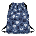 Heart Denim Jeans Pattern Print Drawstring Backpack