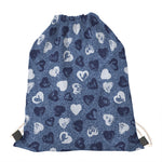 Heart Denim Jeans Pattern Print Drawstring Bag