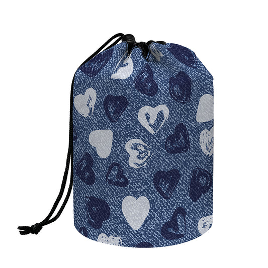 Heart Denim Jeans Pattern Print Drawstring Makeup Bag