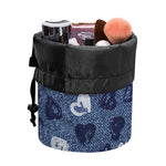 Heart Denim Jeans Pattern Print Drawstring Makeup Bag