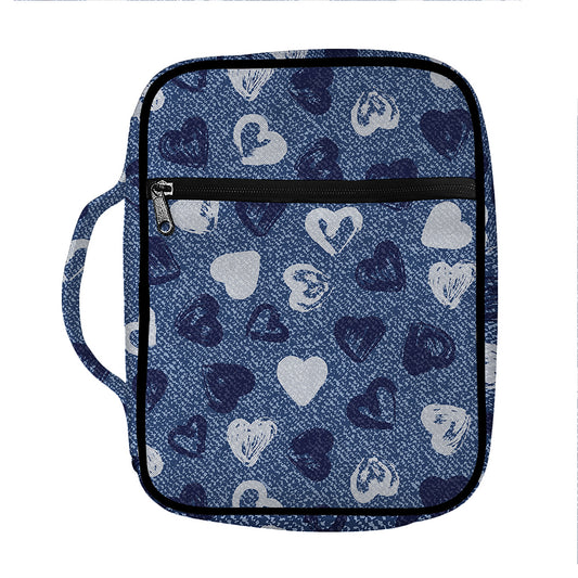 Heart Denim Jeans Pattern Print Front Pocket Bible Bag