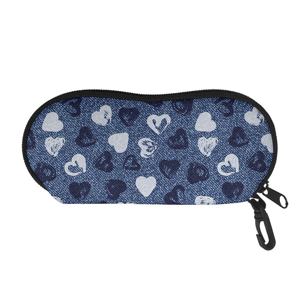 Heart Denim Jeans Pattern Print Glasses Case