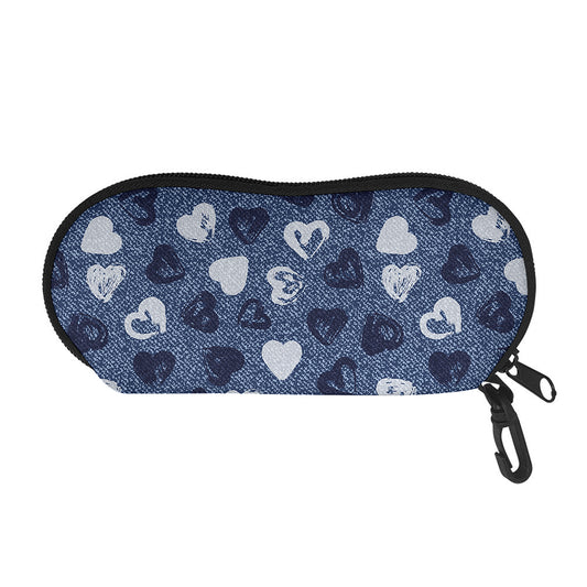 Heart Denim Jeans Pattern Print Glasses Case