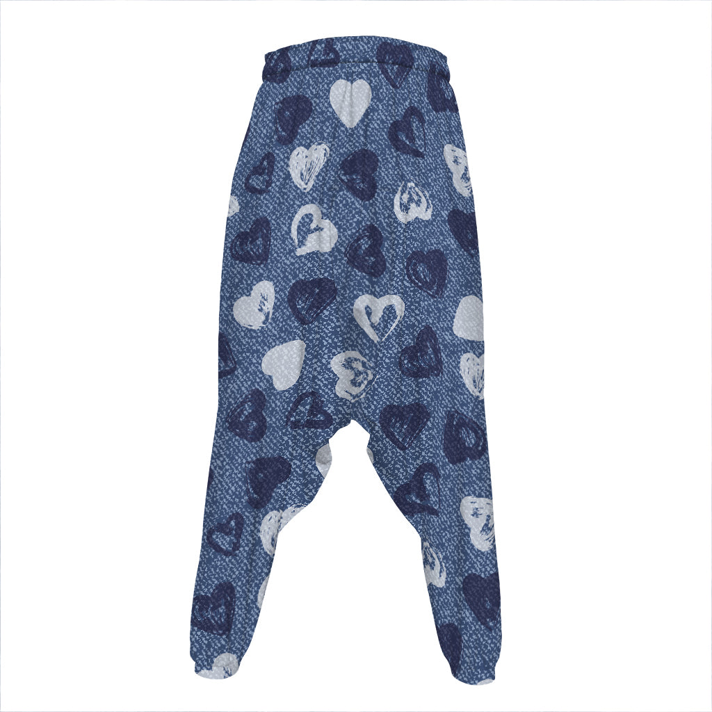 Heart Denim Jeans Pattern Print Hammer Pants