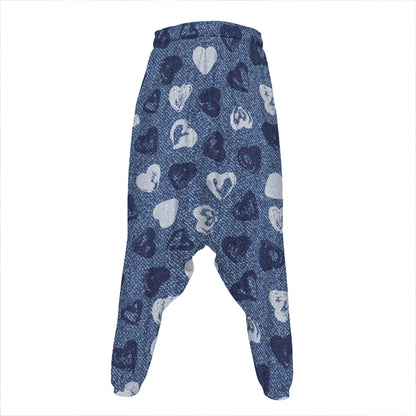 Heart Denim Jeans Pattern Print Hammer Pants