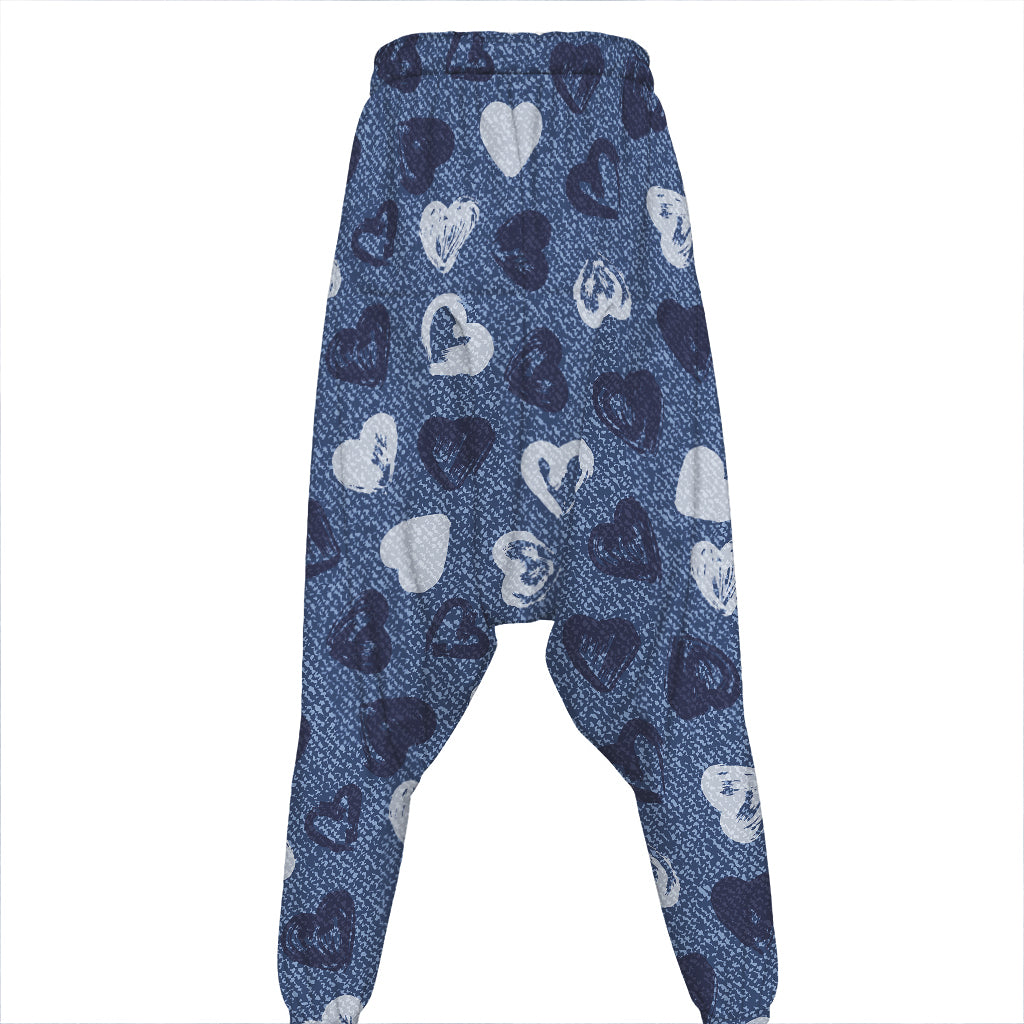 Heart Denim Jeans Pattern Print Hammer Pants