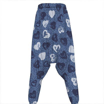 Heart Denim Jeans Pattern Print Hammer Pants