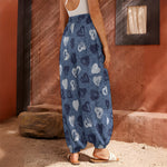 Heart Denim Jeans Pattern Print Harem Pants