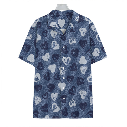 Heart Denim Jeans Pattern Print Hawaiian Shirt
