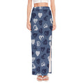 Heart Denim Jeans Pattern Print High Slit Maxi Skirt