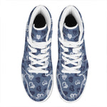 Heart Denim Jeans Pattern Print High Top Leather Sneakers