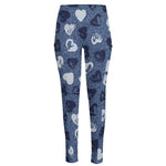 Heart Denim Jeans Pattern Print High-Waisted Pocket Leggings